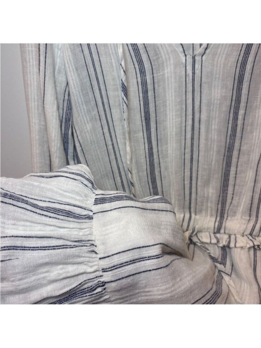 Rails Striped Mini Dress Cream Gray Blue Long Sleeve Cinched Waist XS 0472 - Picture 8 of 9